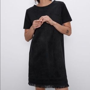 ZARA Faux Suede Fringe Black Dress